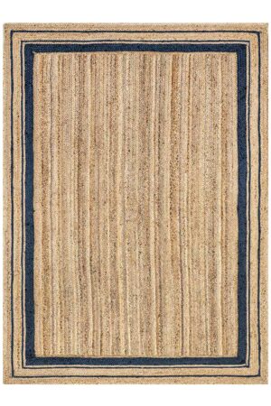 Hand-Braided Jute Rug Rug with Blue Border