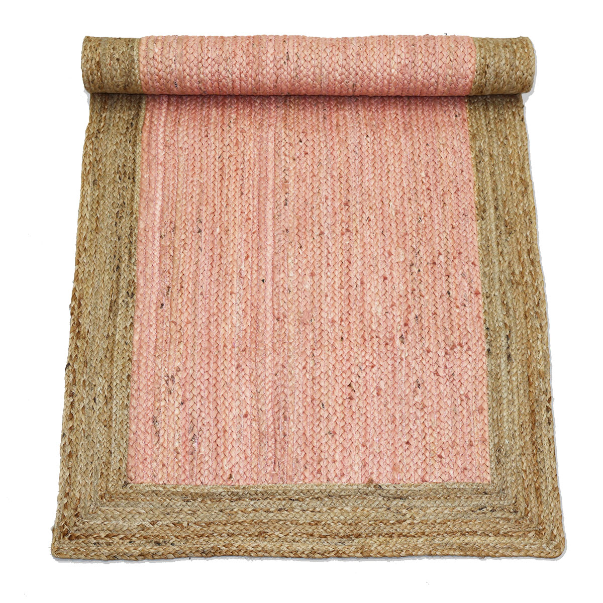 Pink Hand Braided Area Rug with Natural Jute Border, Boho Minimalist Carpet - Image 2