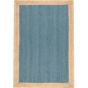 Stunning Hand Braided Jute Rug Blue with Jute Border
