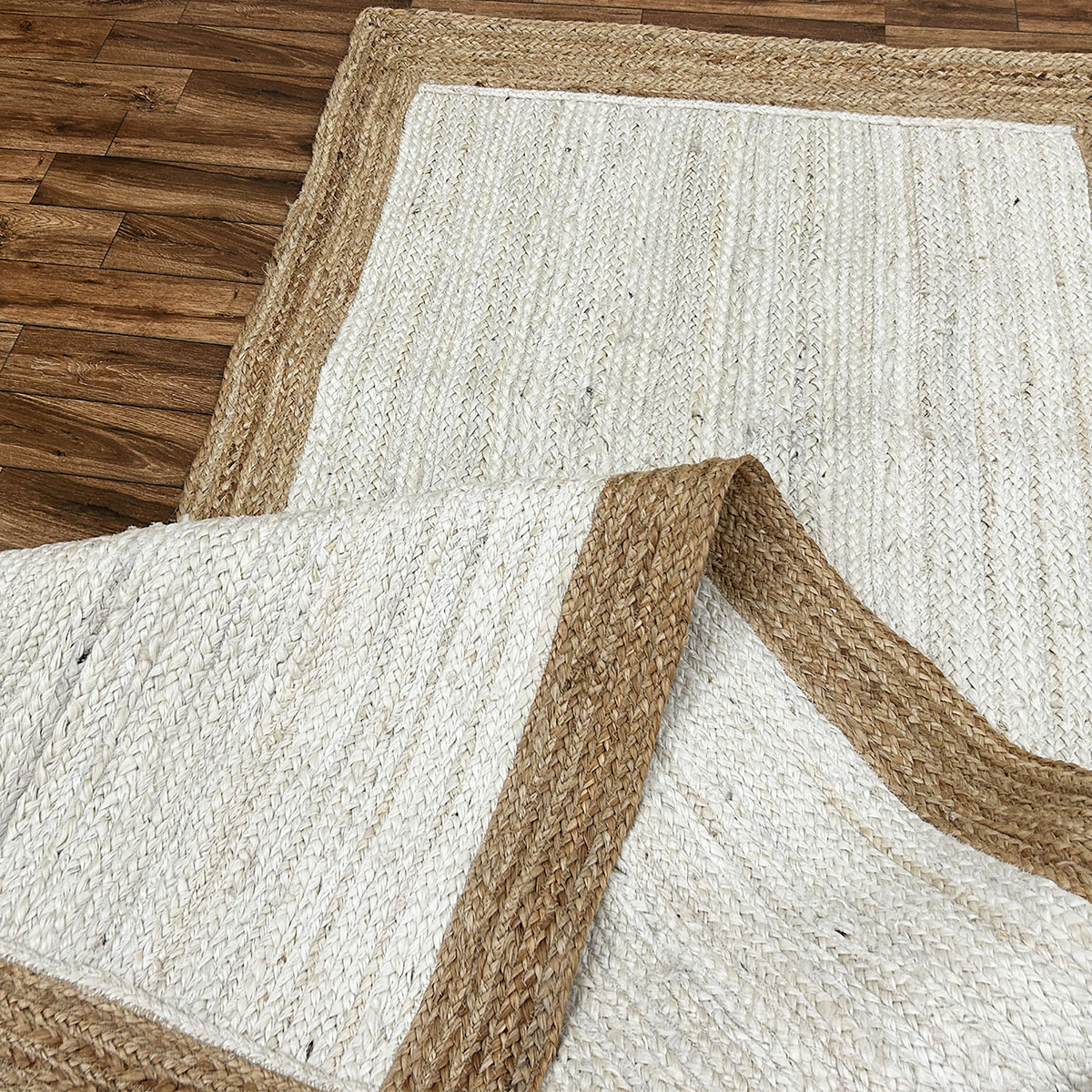 White Handmade Area Rug with Natural Jute Border - Image 6