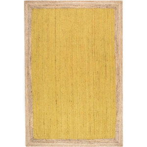Stunning Bordered Jute rug with Yellow texture 4x6 Area Rug