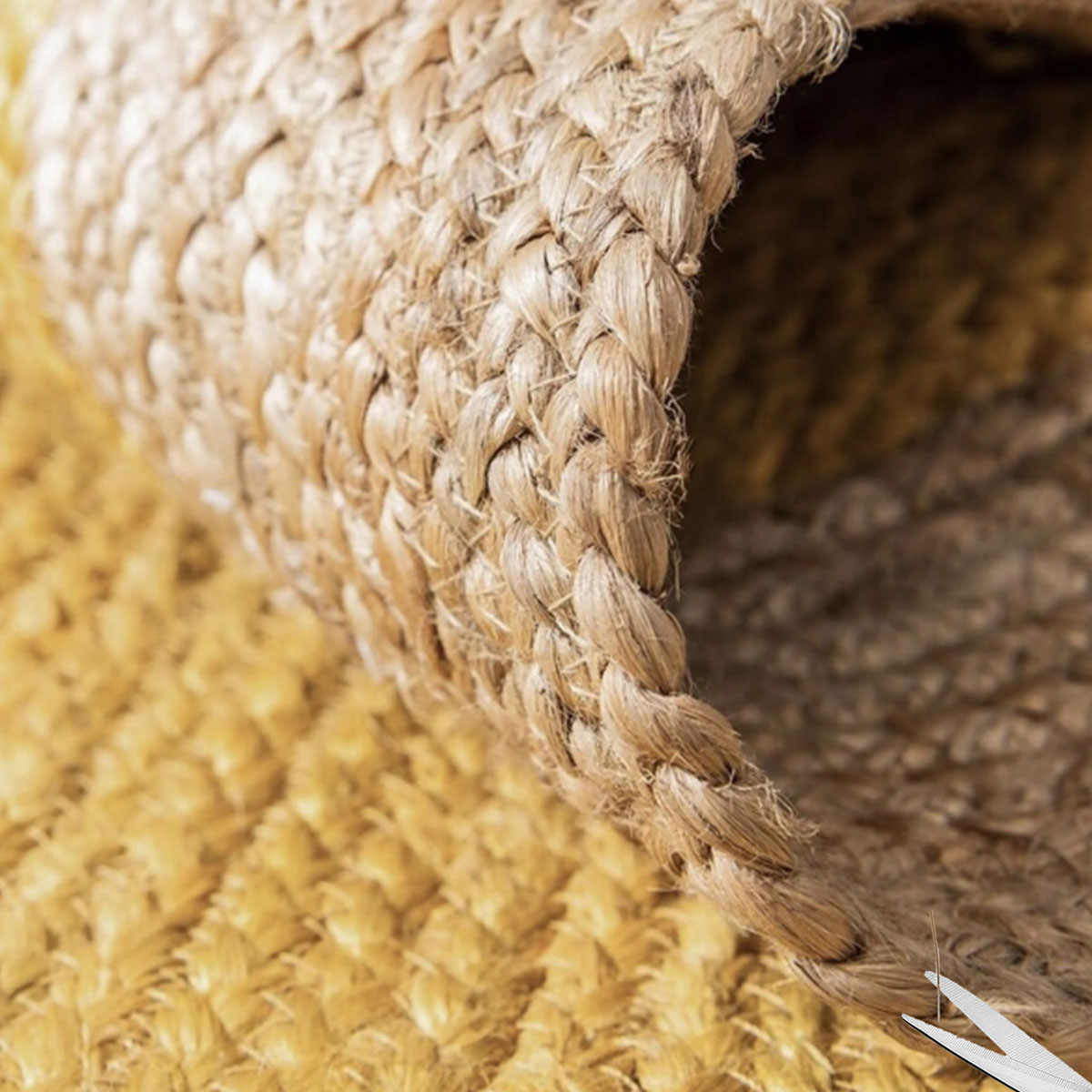 Mustard Yellow Handmade Rug with Natural Jute Border - Image 4