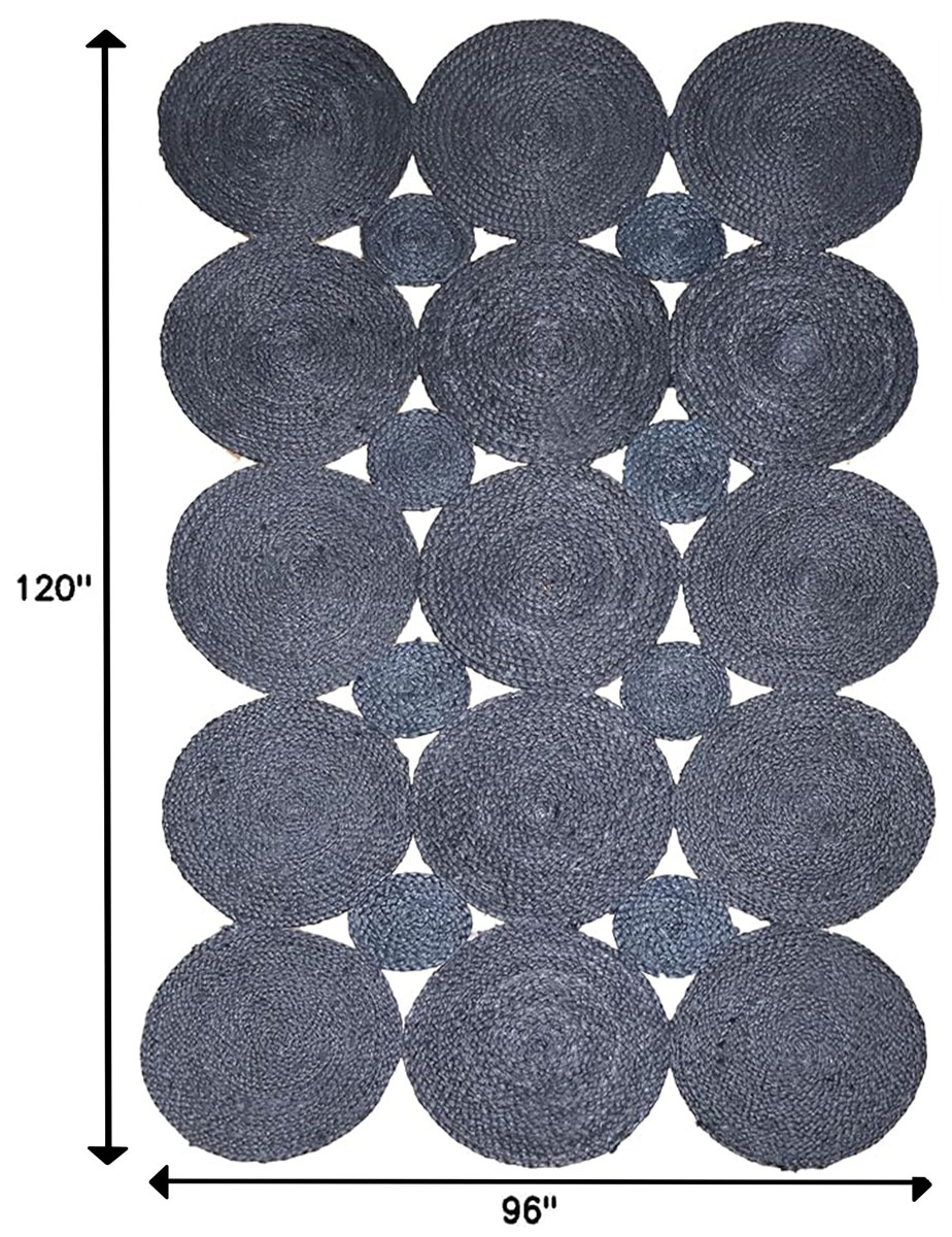 Blue Handmade Scalloped Jute Area Rug Natural Fiber - Image 3