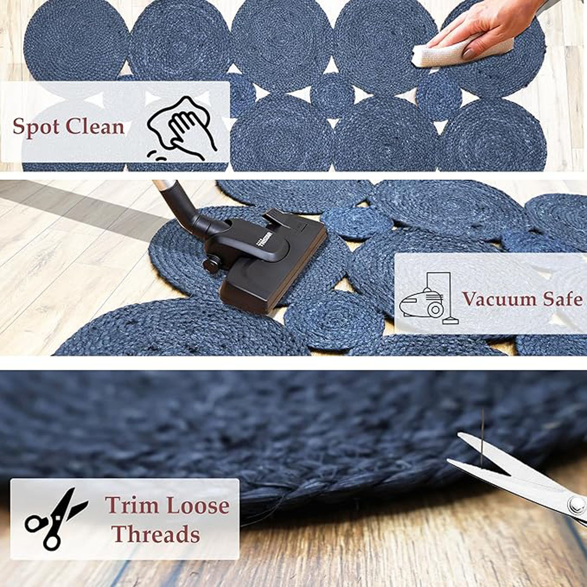 Blue Handmade Scalloped Jute Area Rug Natural Fiber - Image 4