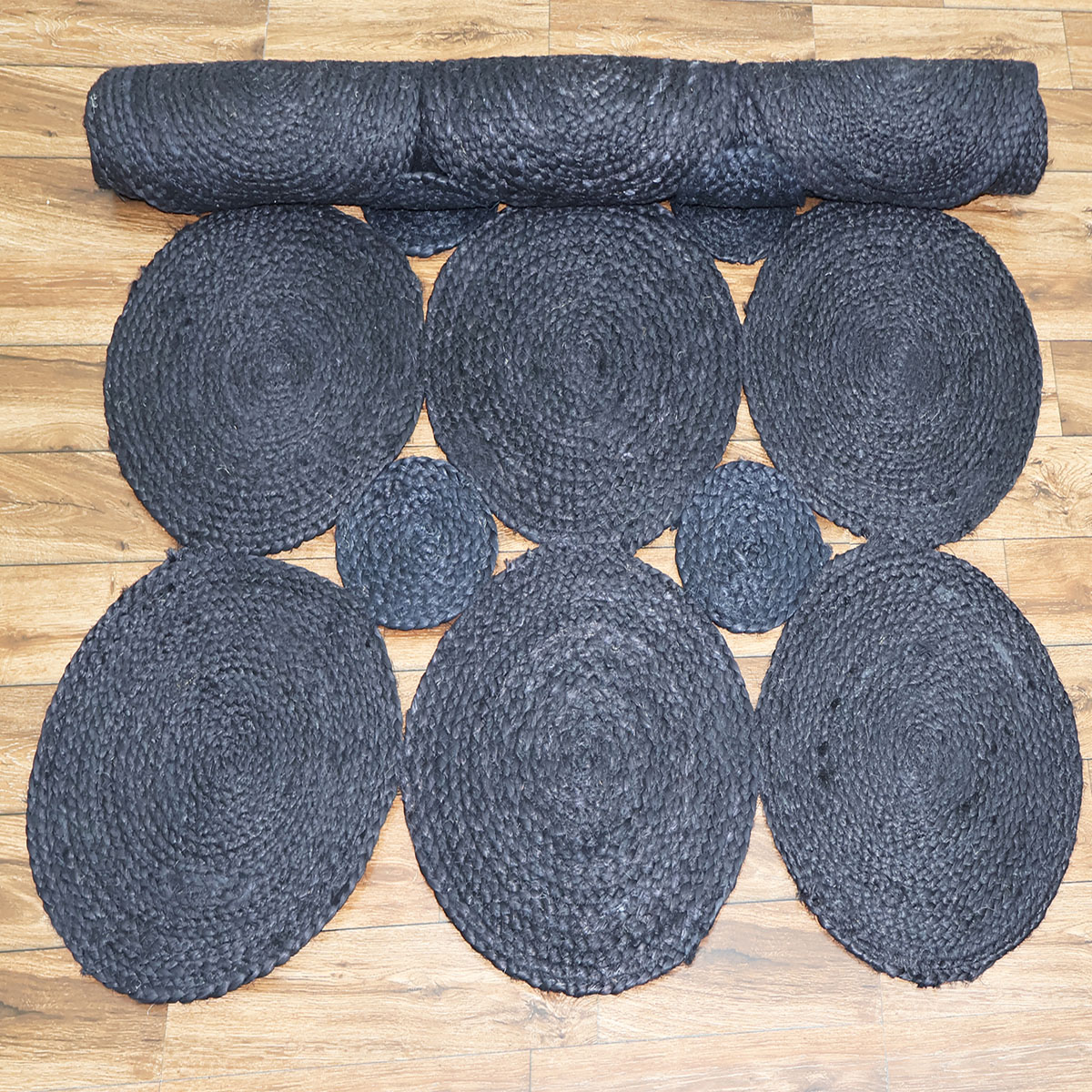 Blue Handmade Scalloped Jute Area Rug Natural Fiber - Image 6