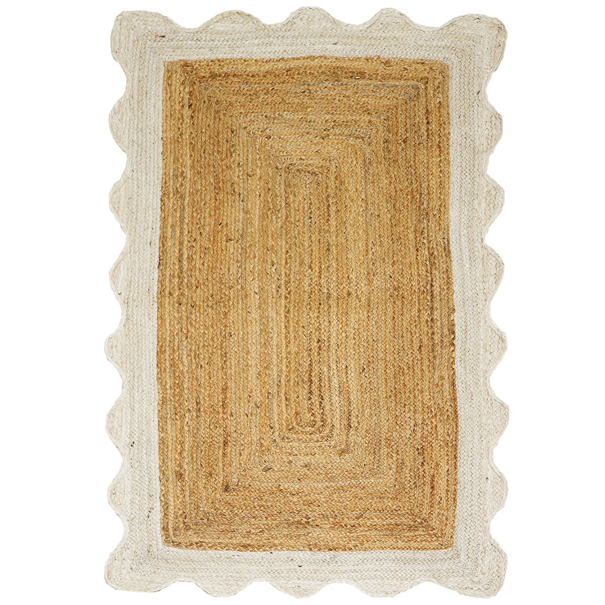 Premium White Scalloped Rug - 8x10 Hand Braided Jute Rug