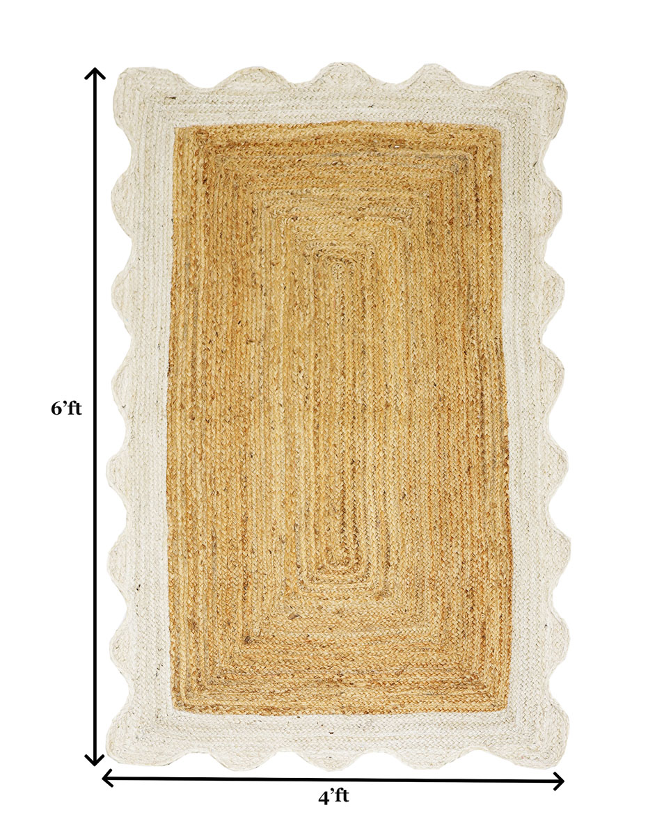 Luxury White Scalloped Rug - 8x10 Hand Braided Jute Rug - Image 3