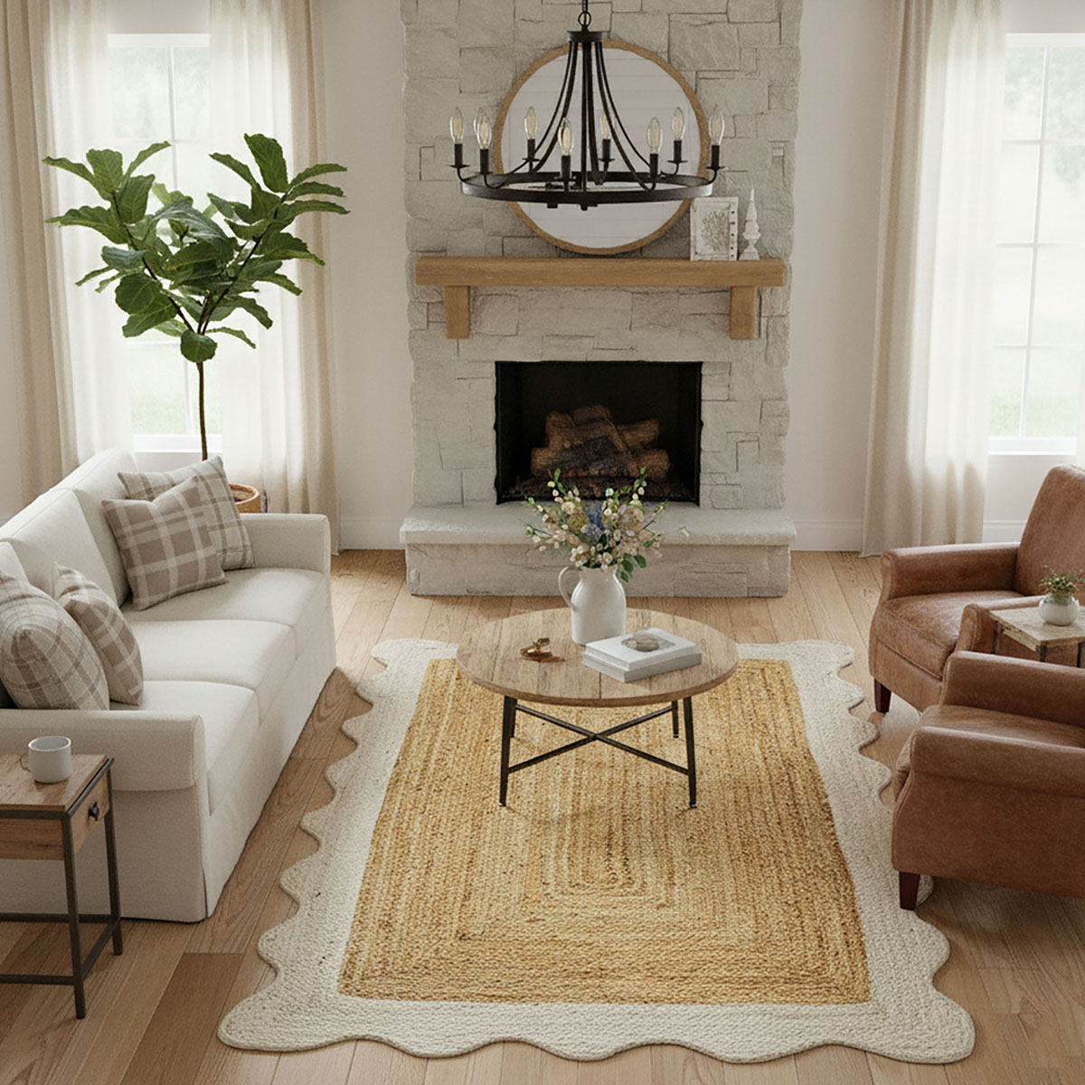 Luxury White Scalloped Rug - 8x10 Hand Braided Jute Rug - Image 4