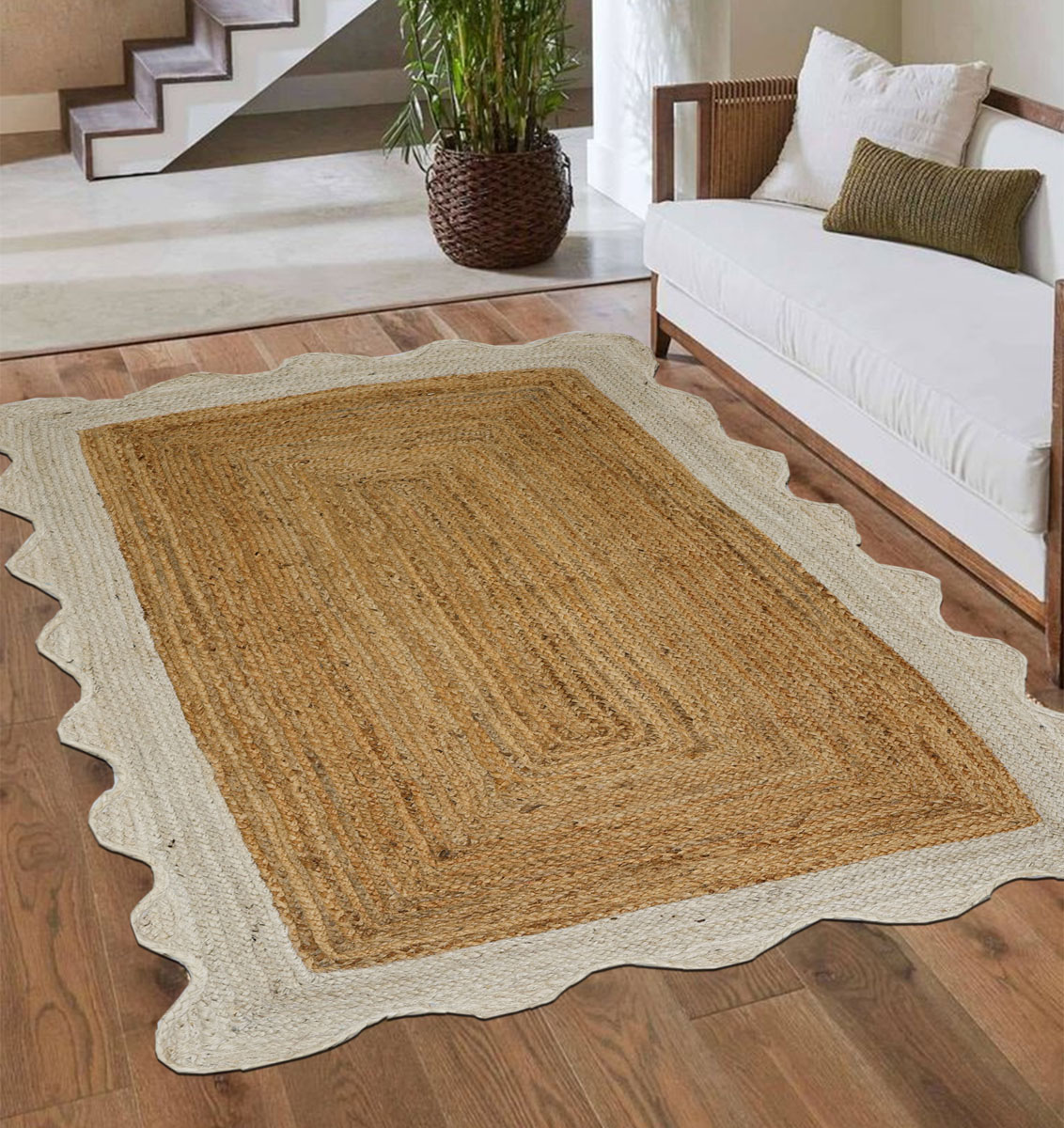 Luxury White Scalloped Rug - 8x10 Hand Braided Jute Rug - Image 6