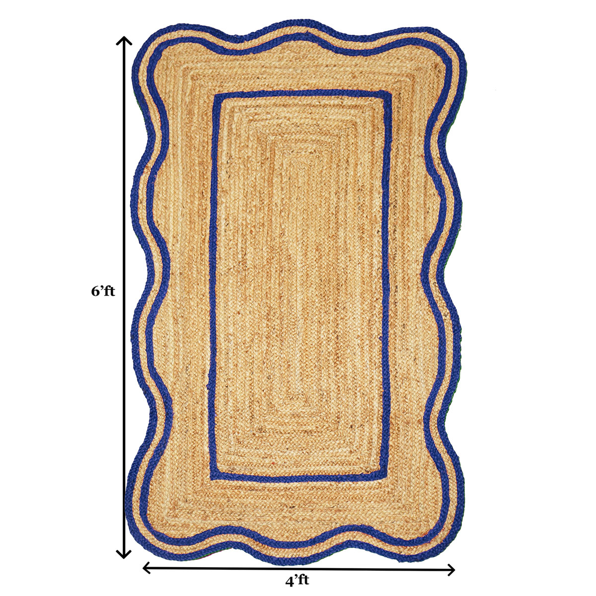 Blue Bordered Scalloped Jute Area Rug Natural Fiber Rug - Image 3