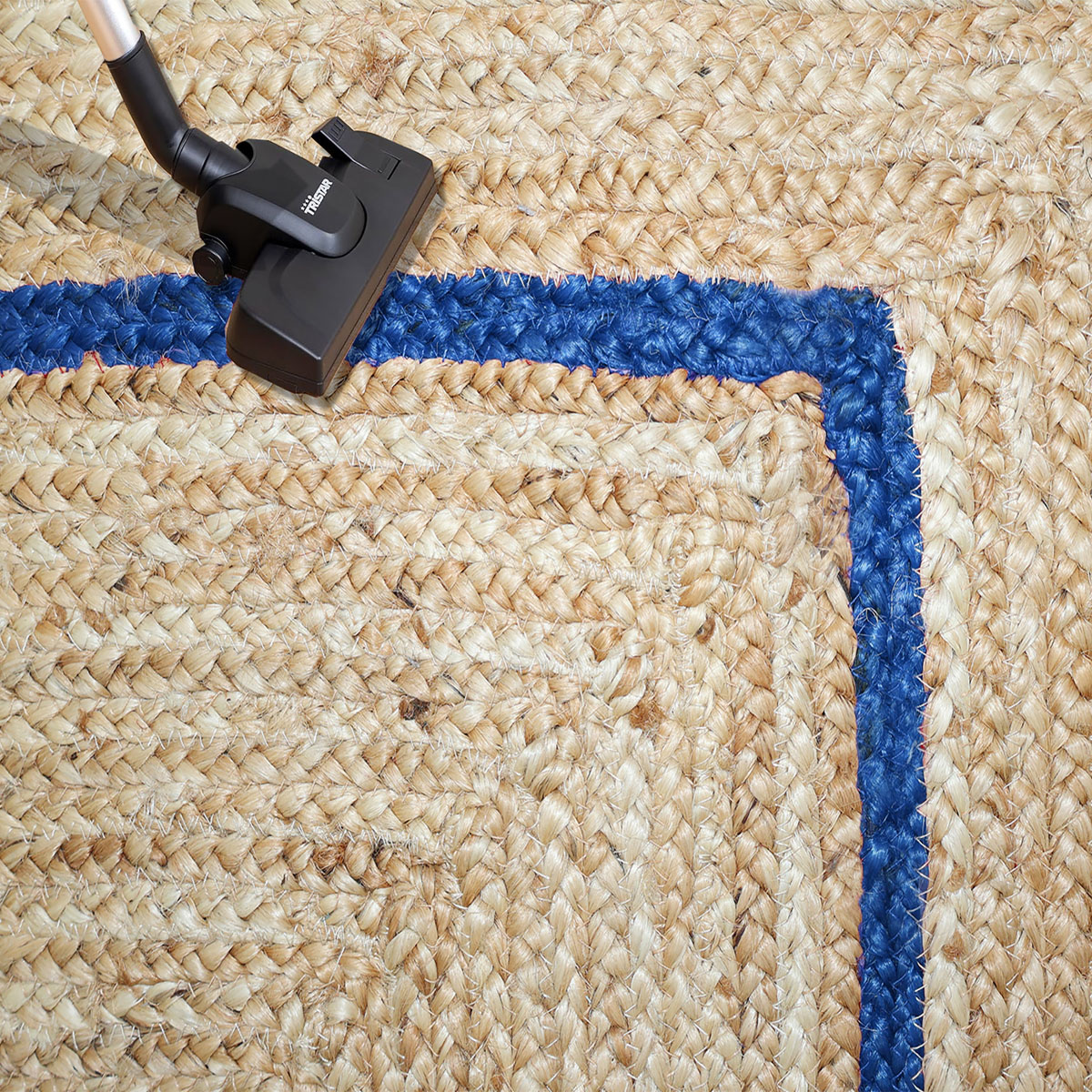 Blue Bordered Scalloped Jute Area Rug Natural Fiber Rug - Image 4