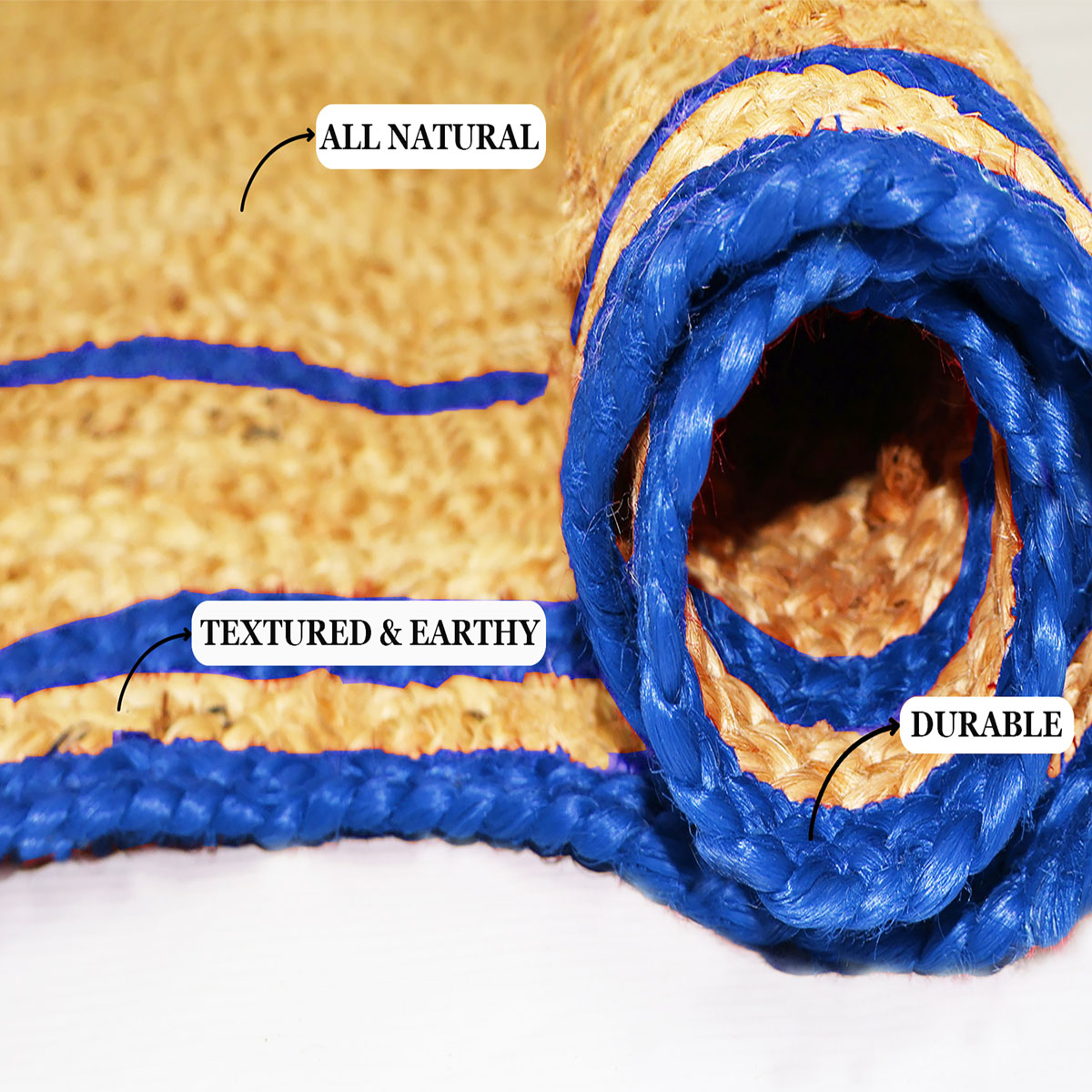 Blue Bordered Scalloped Jute Area Rug Natural Fiber Rug - Image 5