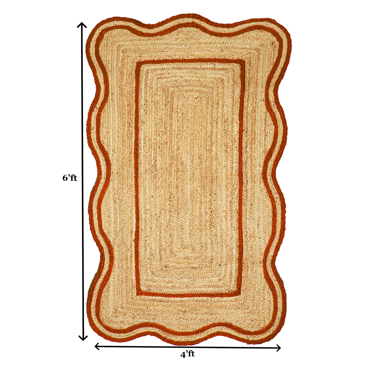 Orange Bordered Scalloped Jute Area Rug Natural Fiber Rug - Image 3