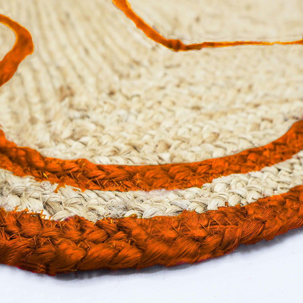 Orange Bordered Scalloped Jute Area Rug Natural Fiber Rug - Image 4