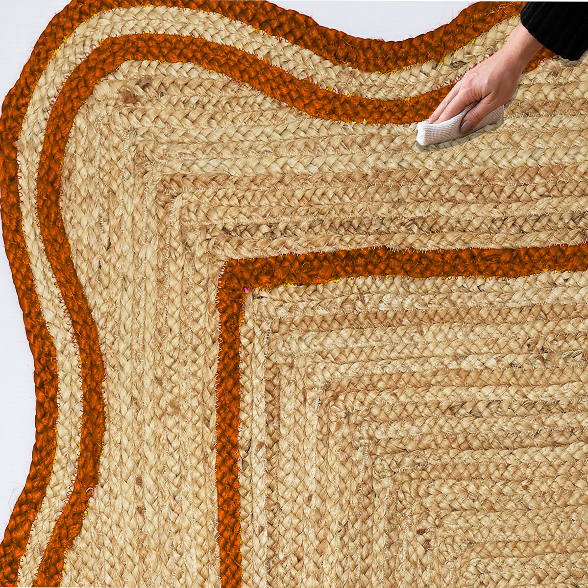 Orange Bordered Scalloped Jute Area Rug Natural Fiber Rug - Image 5