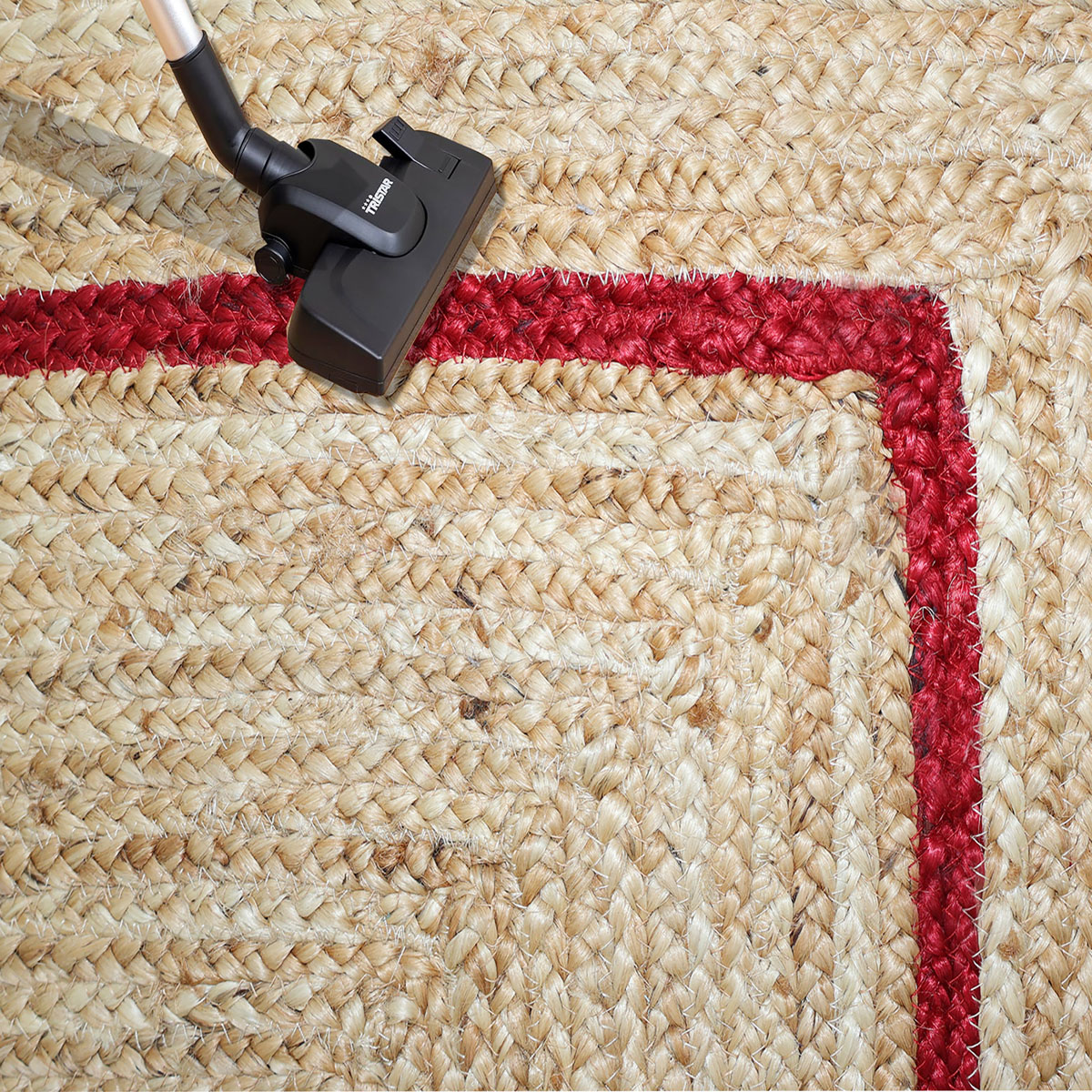 Red Bordered Scalloped Jute Area Rug Natural Fiber Rug - Image 4