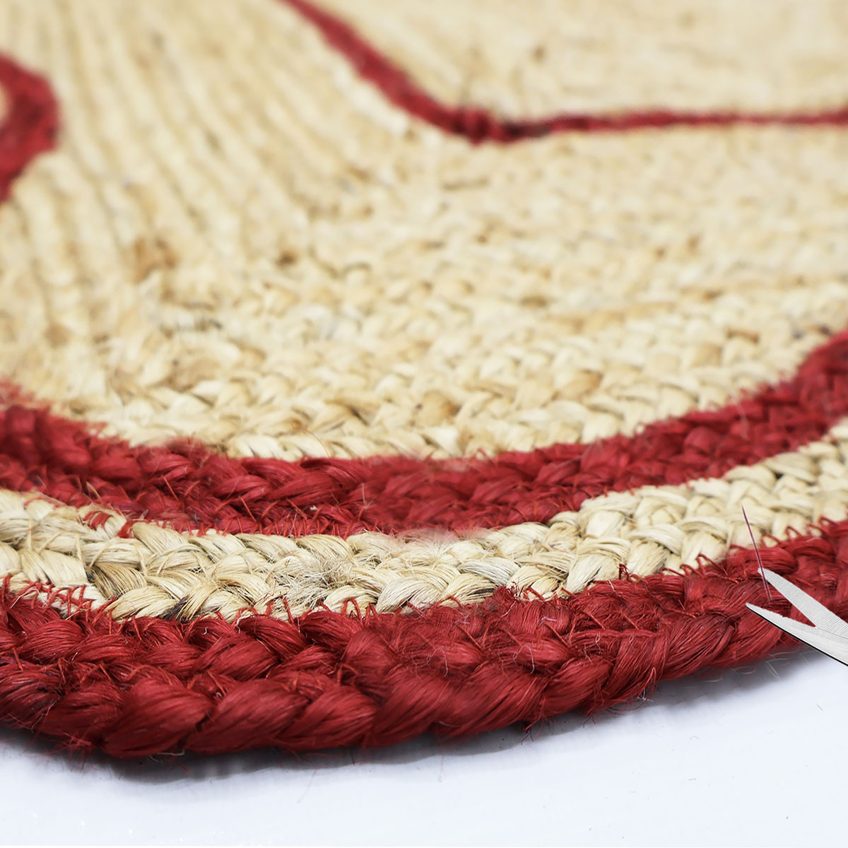 Red Bordered Scalloped Jute Area Rug Natural Fiber Rug - Image 5