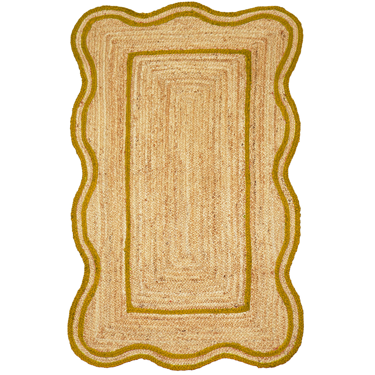 Scalloped Edge Jute Rug - Olive Green Bordered Jute Carpet1