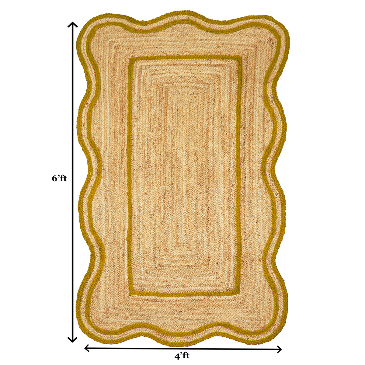 Yellow Bordered Scalloped Jute Area Rug Natural Fiber Rug - Image 3