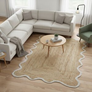 Jute Scallop Area Rug | White & Beige Hand Braided Boho Décor Rug | Best Trendy Rug 2026