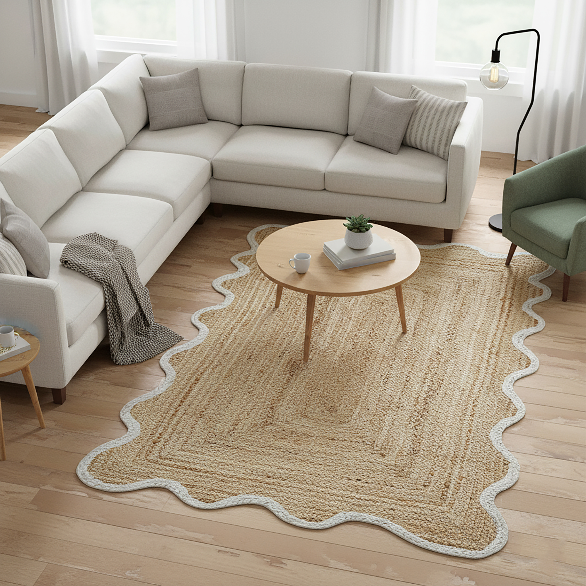 Jute Scallop Area Rug | White & Beige Hand Braided Boho Décor Rug | Best Trendy Rug 2026 - Image 2