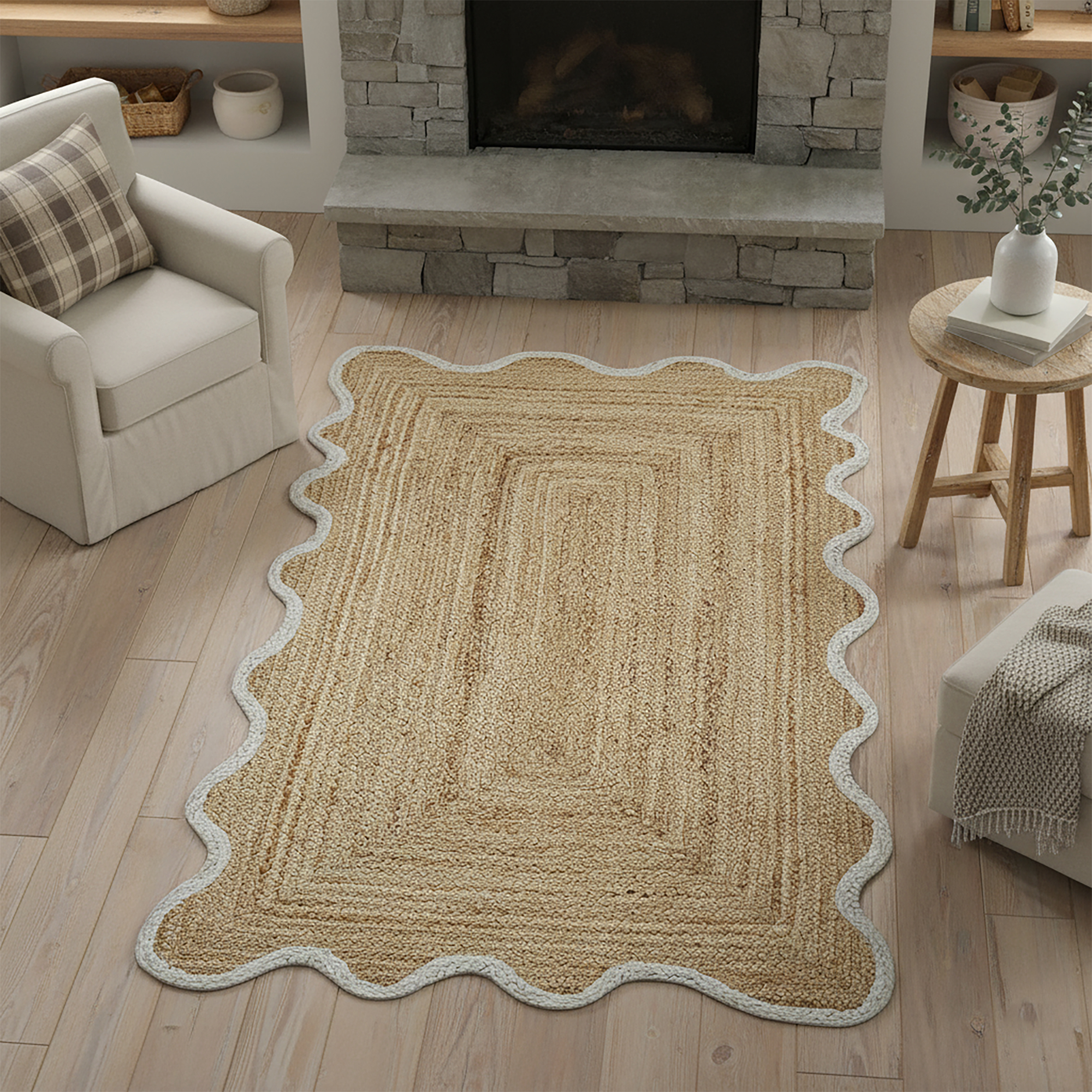 Jute Scallop Area Rug | White & Beige Hand Braided Boho Décor Rug | Best Trendy Rug 2026 - Image 5