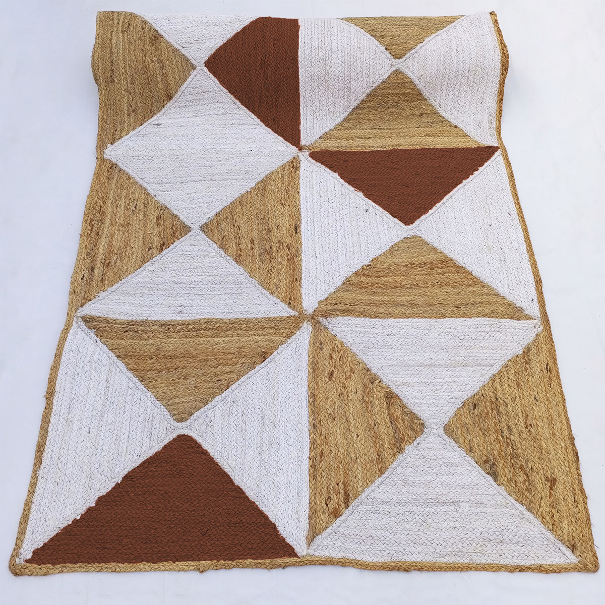 Natural Jute Geometric Area Rug - Boho Triangles Home Décor - Image 4