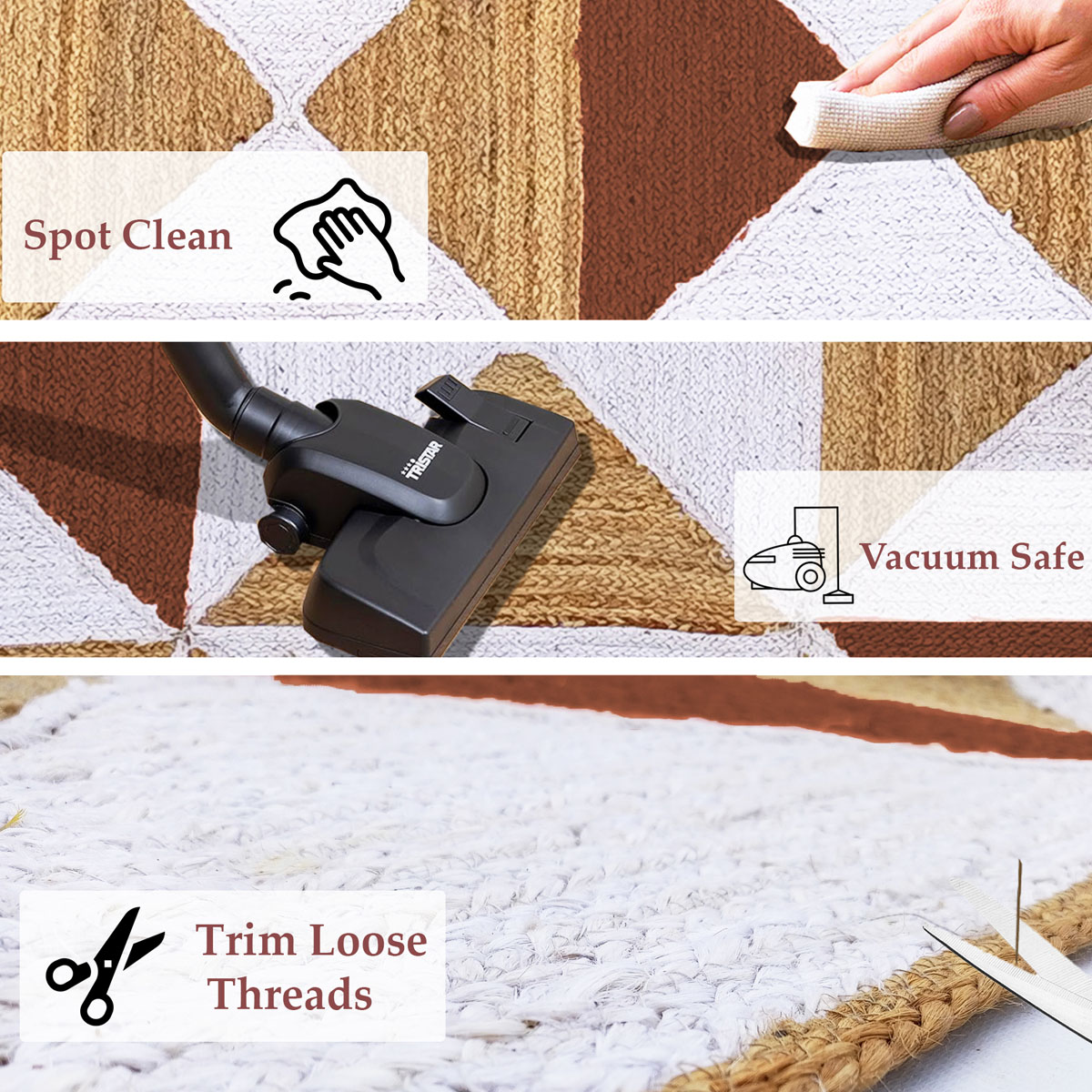 Natural Jute Geometric Area Rug - Boho Triangles Home Décor - Image 5