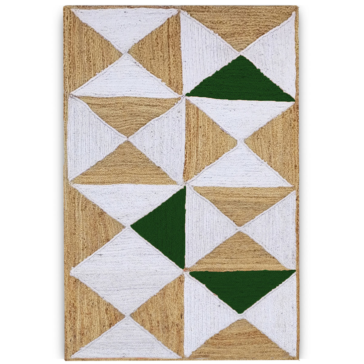 Luxury natural geometric rugs with modern triangle patterns Handmade natural fiber geometric rug in beige and green tones Modern natural geometric rug for stylish living room décor