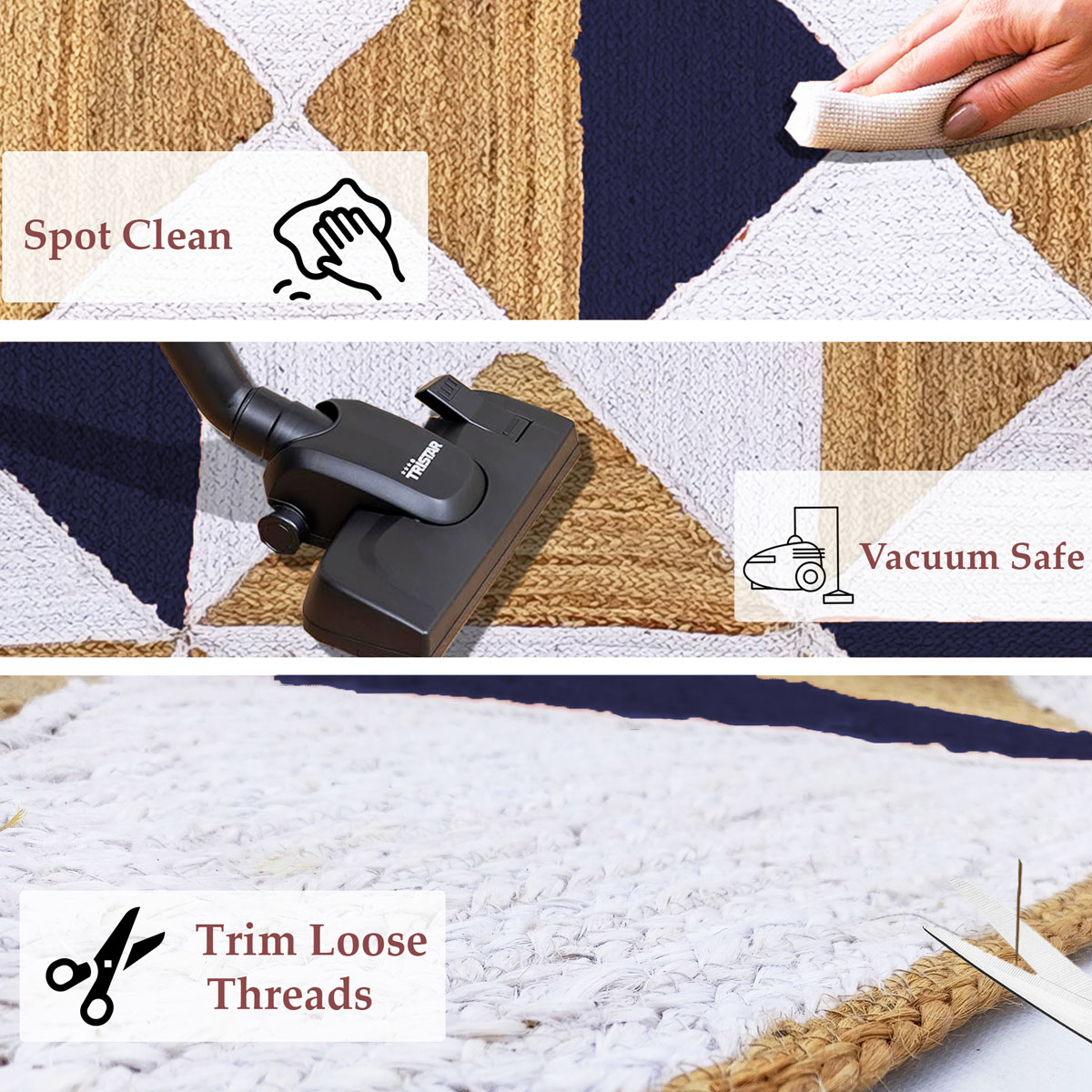 Natural Jute and Indigo Blue Geometric Diamond and Triangle Area Rug - Image 5