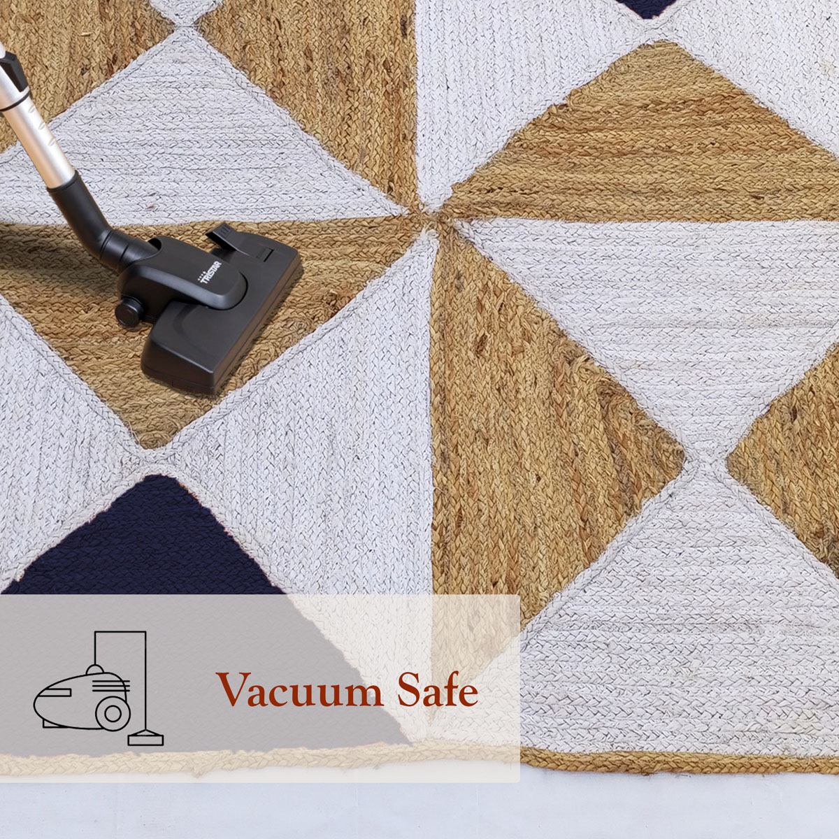 Natural Jute and Indigo Blue Geometric Diamond and Triangle Area Rug - Image 6