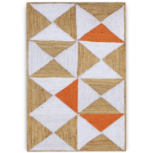 Premium artisan jute rug with orange geometric pattern Handmade geometric jute rug for modern interiors Textured artisan jute area rug in earthy neutral tones
