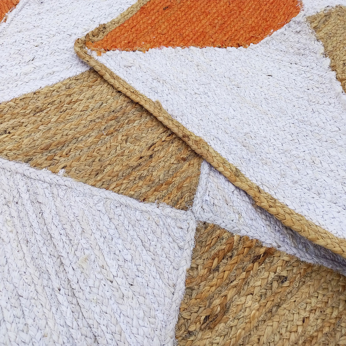 Handmade Geometric Jute Area Rug Natural & Vibrant Orange Triangles - Image 3