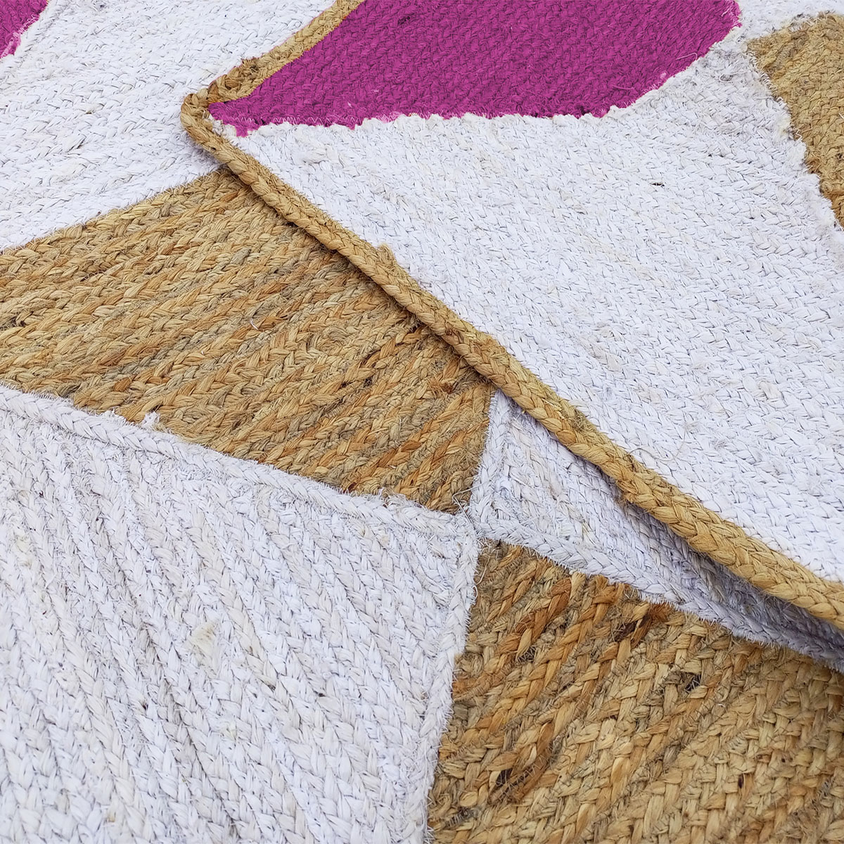 Handmade Geometric Jute Area Rug Natural White & Pink Triangles - Image 3