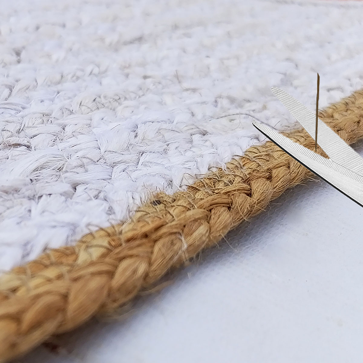 Handmade Geometric Jute Area Rug Natural White & Pink Triangles - Image 6