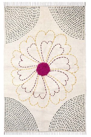 Exquisite Floral Rug – Handcrafted Kantha Cotton 4x6 Dhurrie