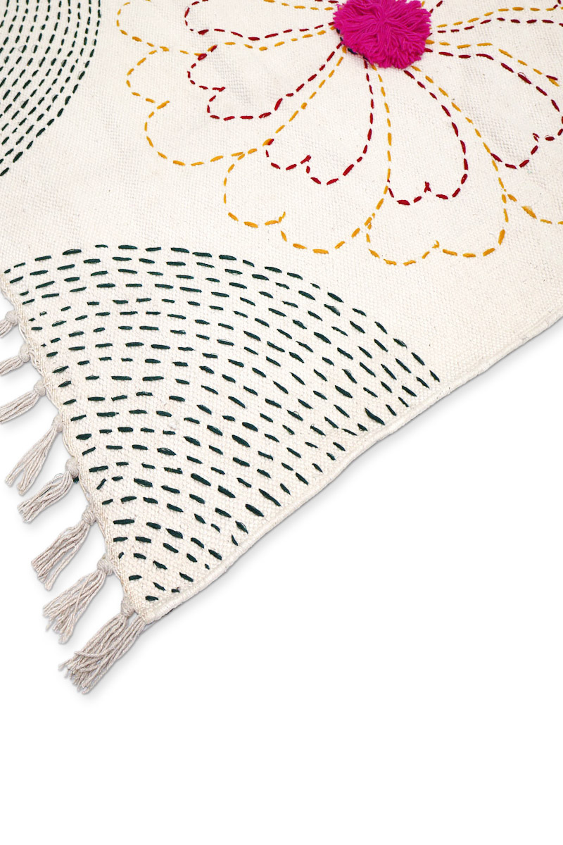 Exquisite Kantha Cotton Rug – Handcrafted Boho Dhurrie - Image 3