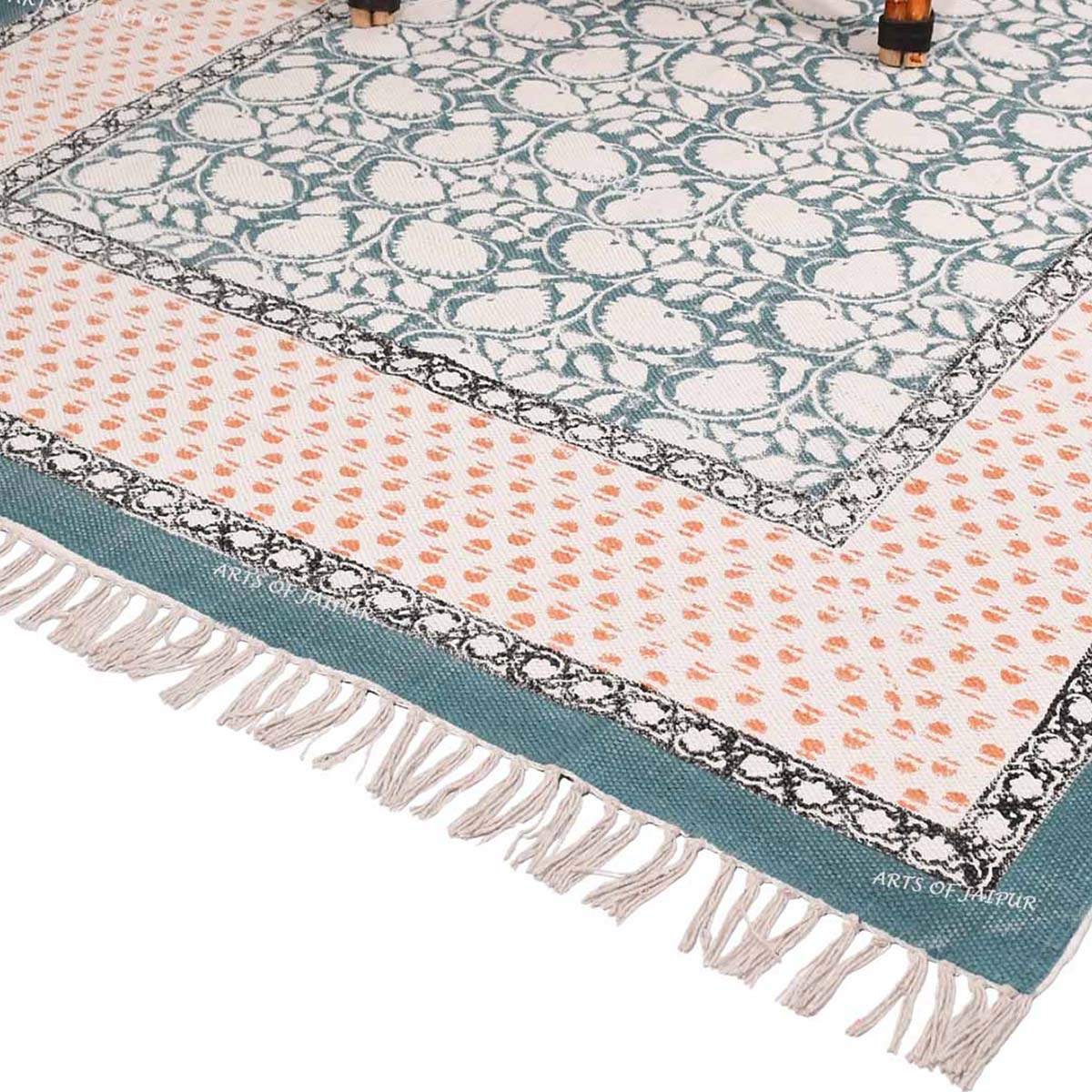 Indian Hand Block Printed Cotton Durrie Rugs for Living Room - Image 5