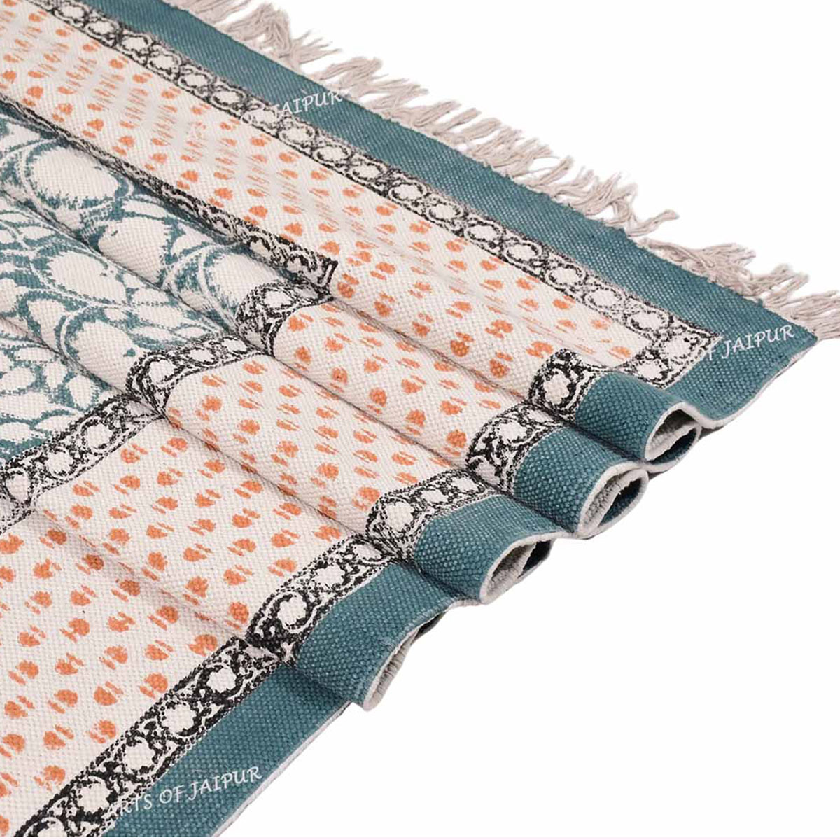 Indian Hand Block Printed Cotton Durrie Rugs for Living Room - Image 4