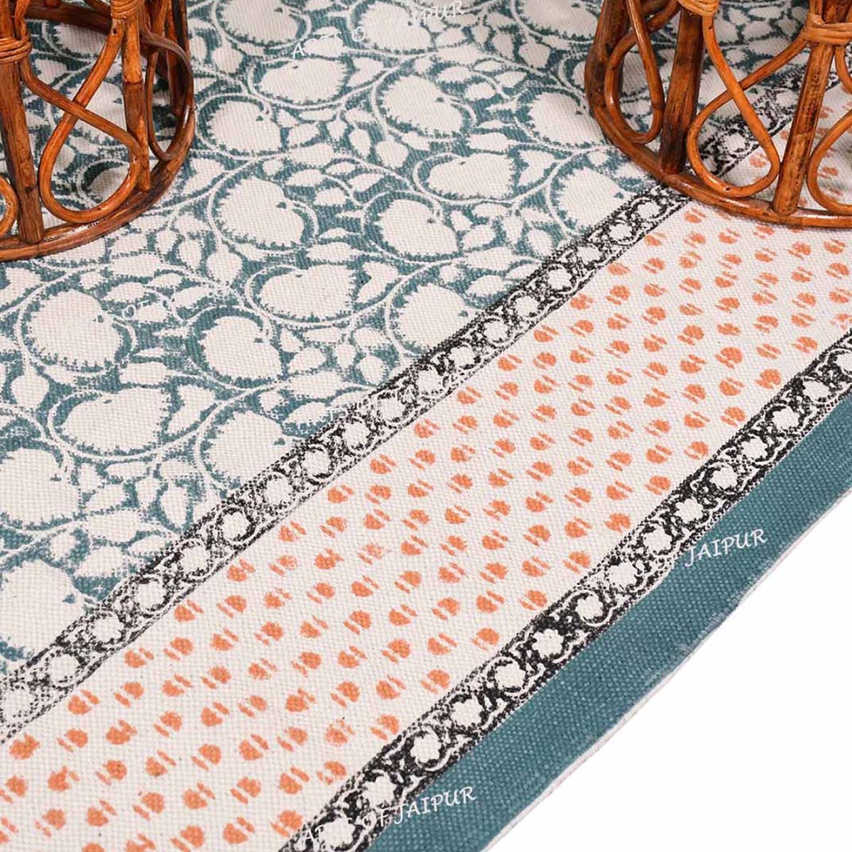 Indian Hand Block Printed Cotton Durrie Rugs for Living Room - Image 3