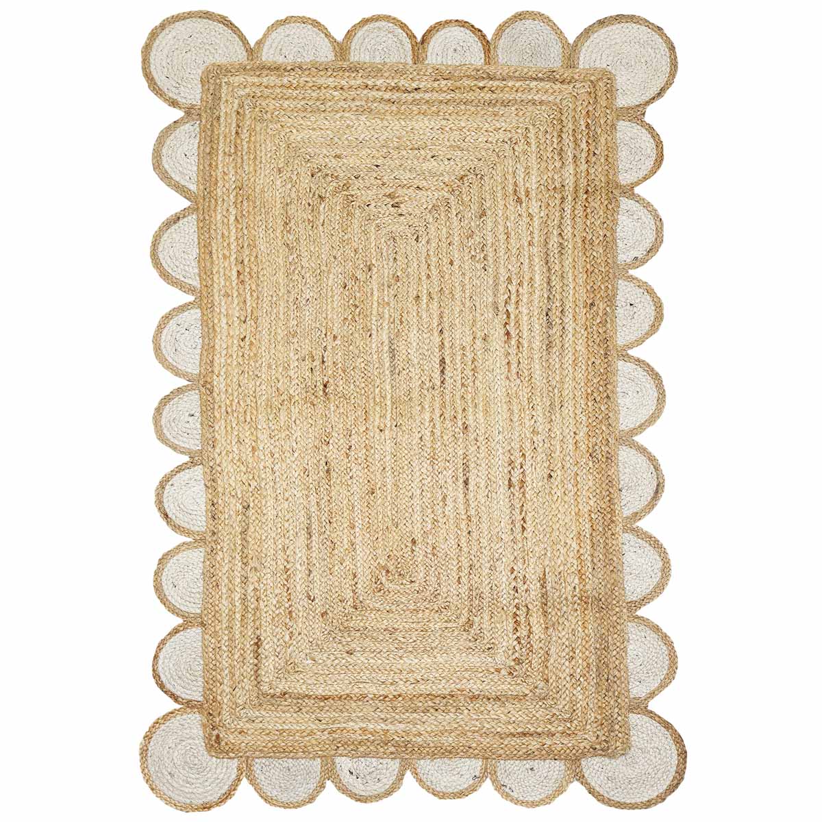 Handmade Scalloped Jute Runner Rug for chic hallway décor Natural braided Scalloped Jute Runner Rug with scalloped edges Luxury Scalloped Jute Runner Rug for modern interiors