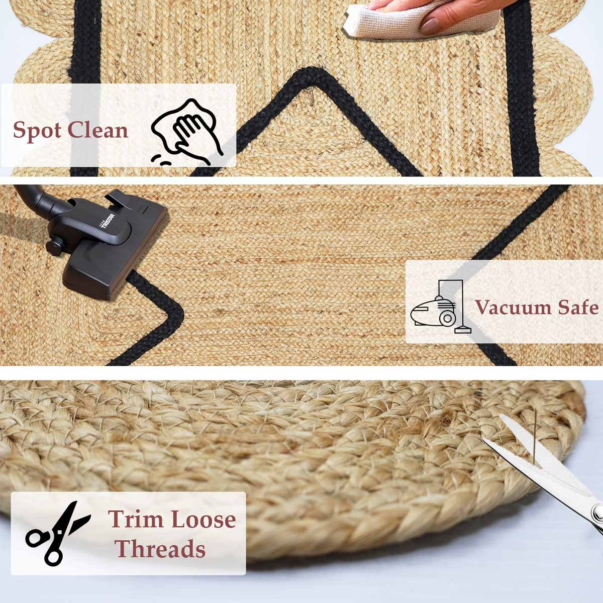 Hand Braided Scalloped Black Border Jute Rug - Image 3