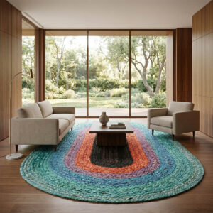 Hand Braided Half Oval Jute Rug