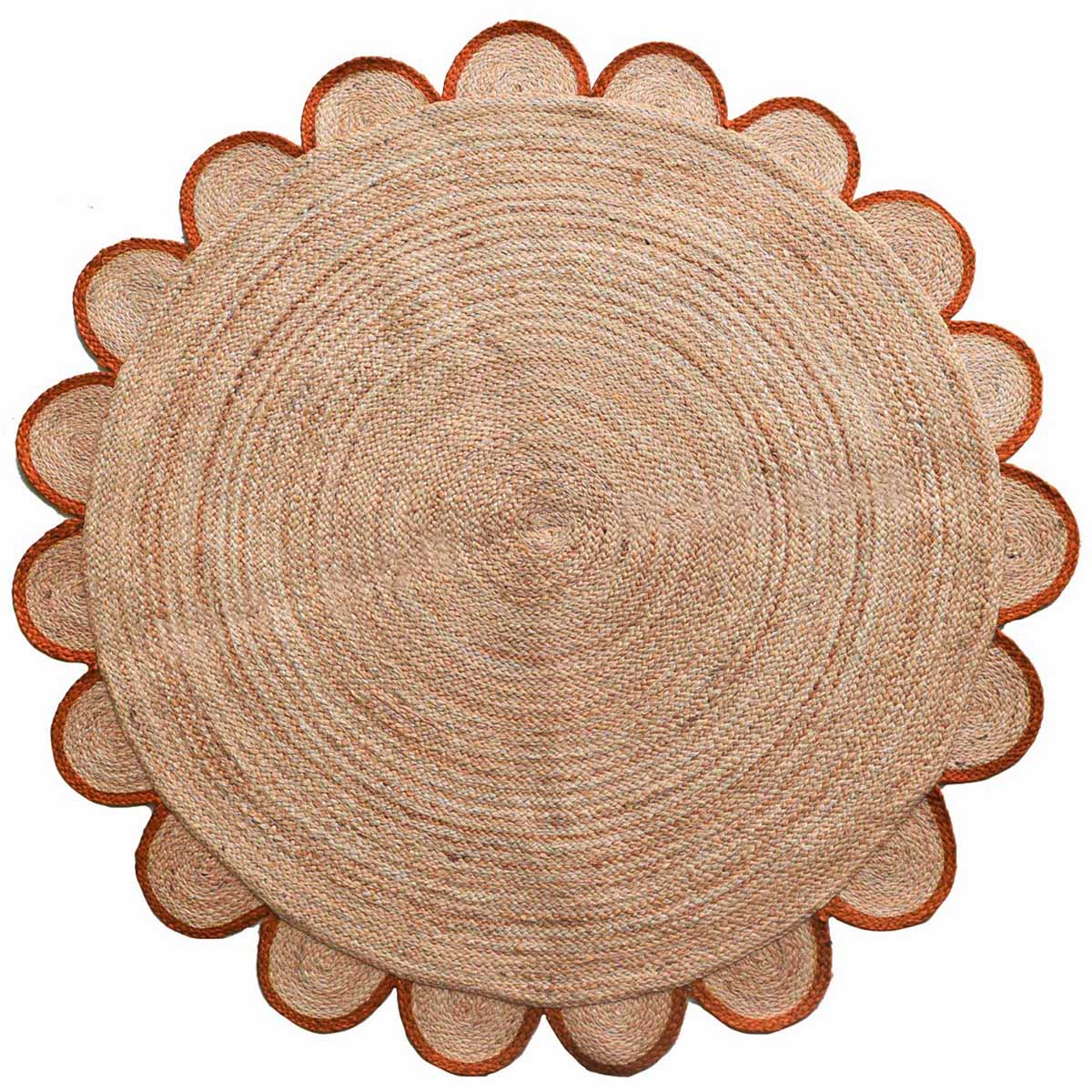 Handmade Round Jute Rug with scalloped border detailing Luxury Round Jute Rug for elegant modern interiors Natural braided Round Jute Rug for cozy living spaces
