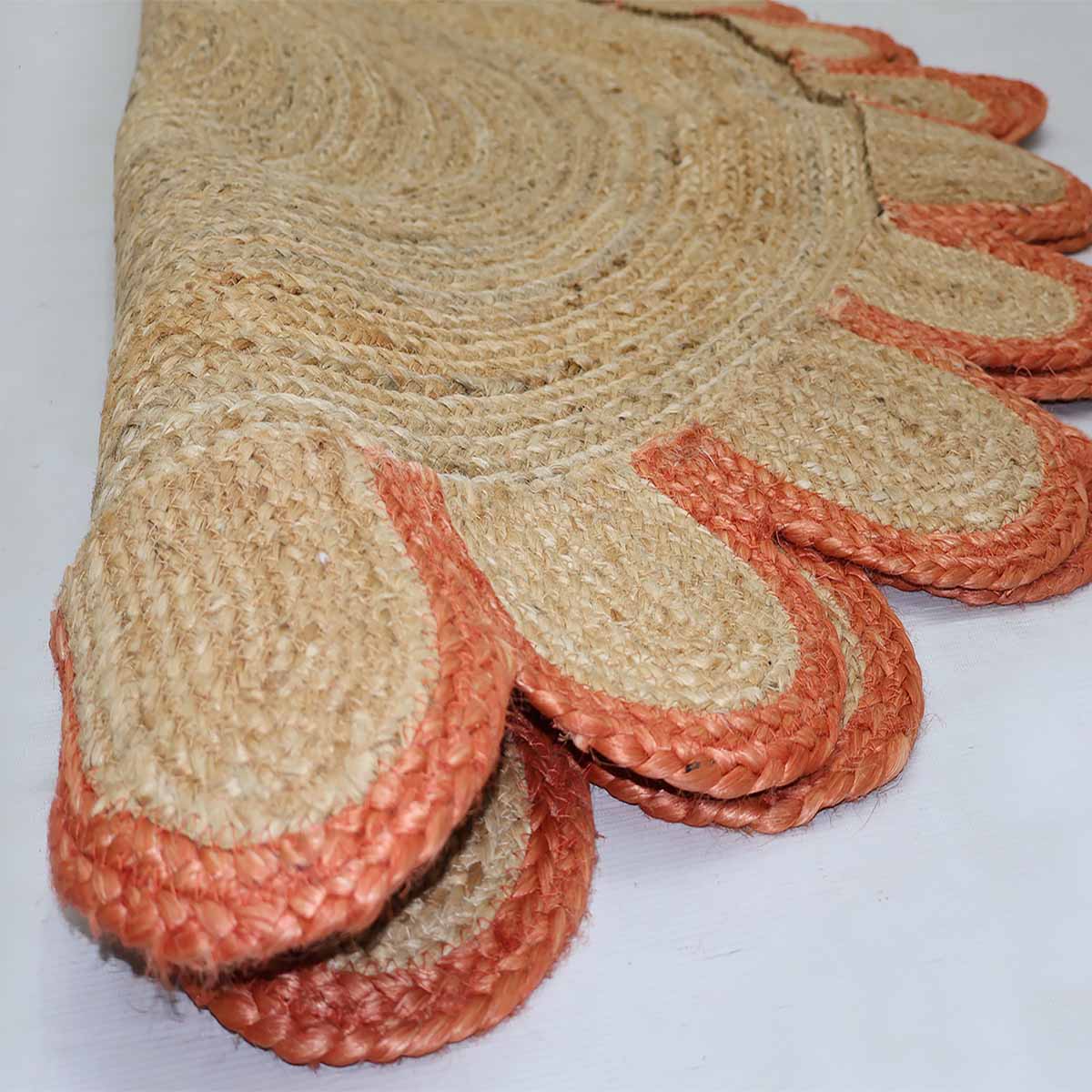 Hand Braided Orange Border Jute Area Rugs - Image 3