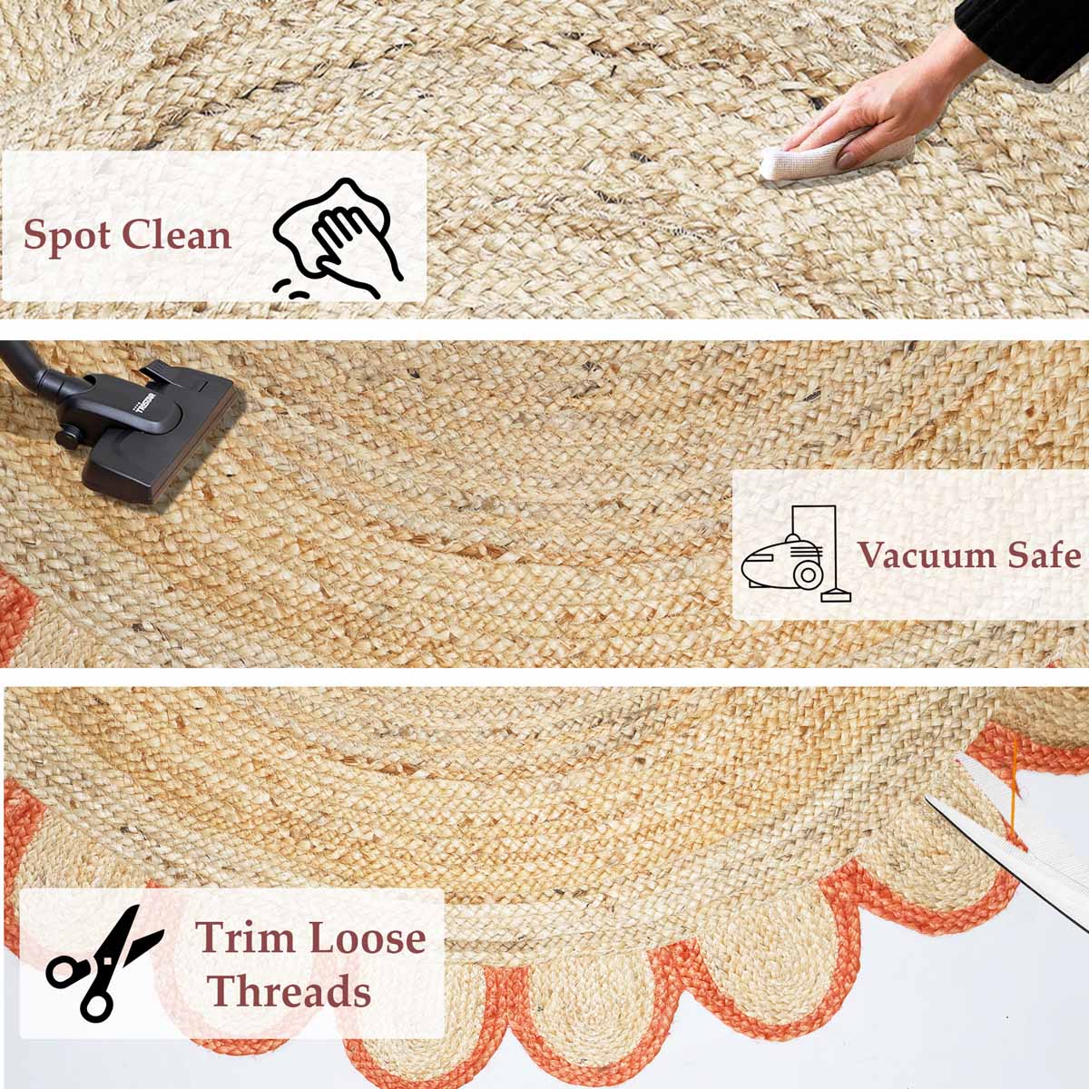 Hand Braided Orange Border Jute Area Rugs - Image 6