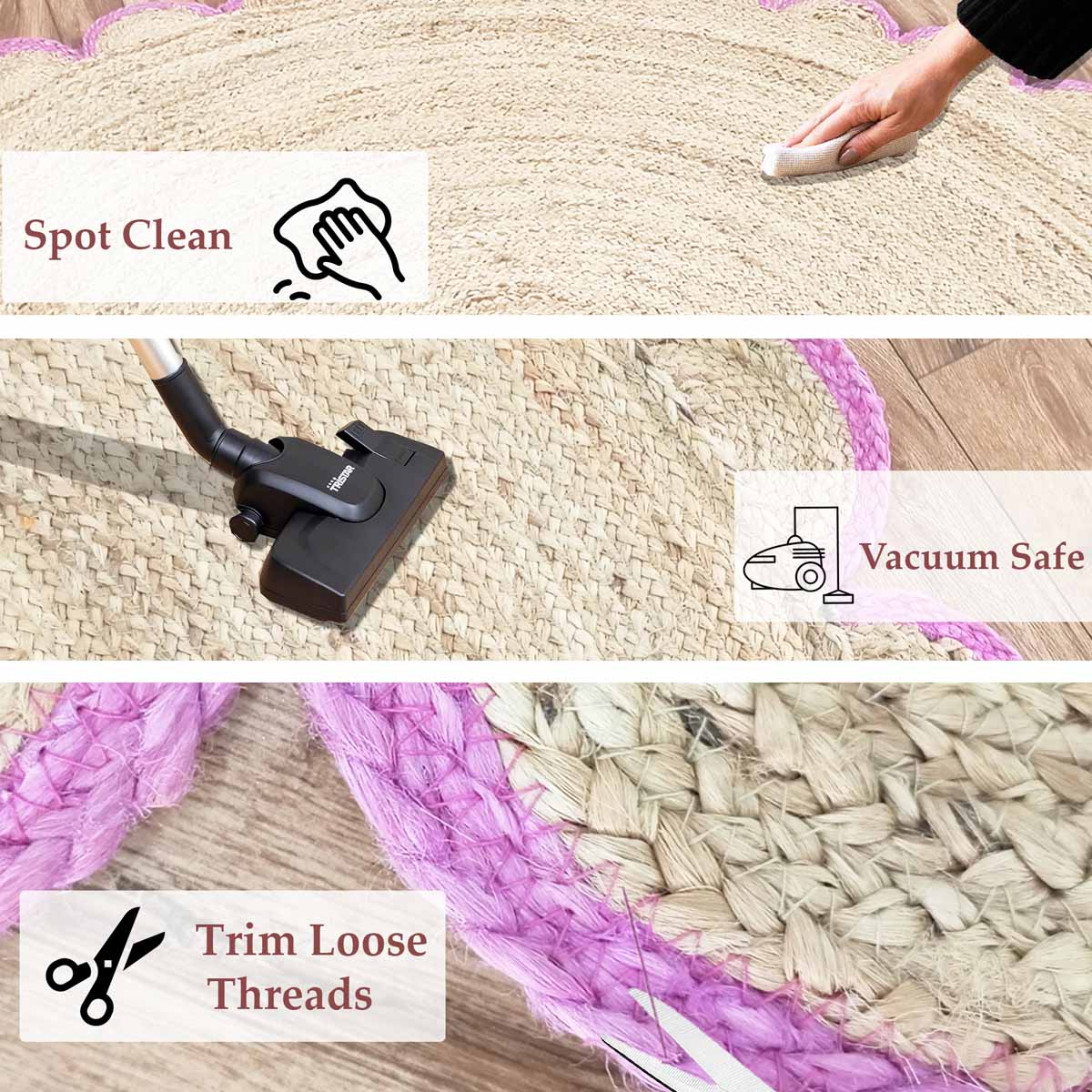 Hand Braided Round Pink Border Jute Rugs - Image 3