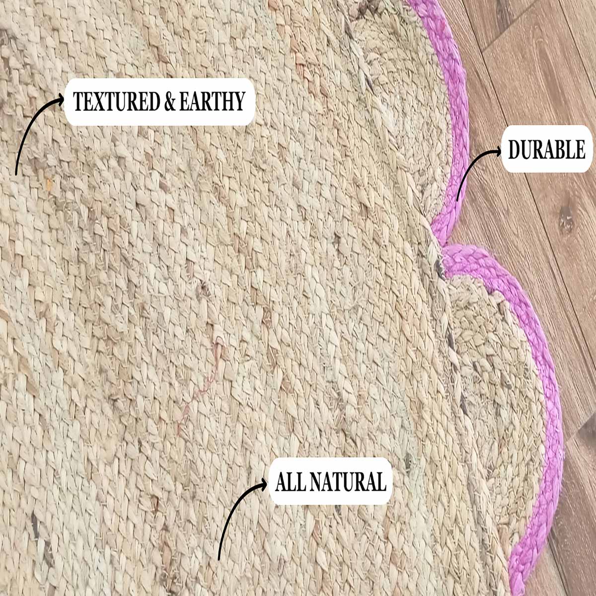 Hand Braided Round Pink Border Jute Rugs - Image 5
