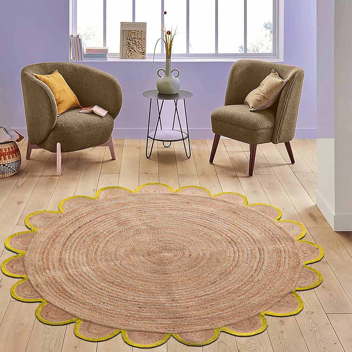 Hand Braided Yellow Border Scalloped Rugs - Image 3