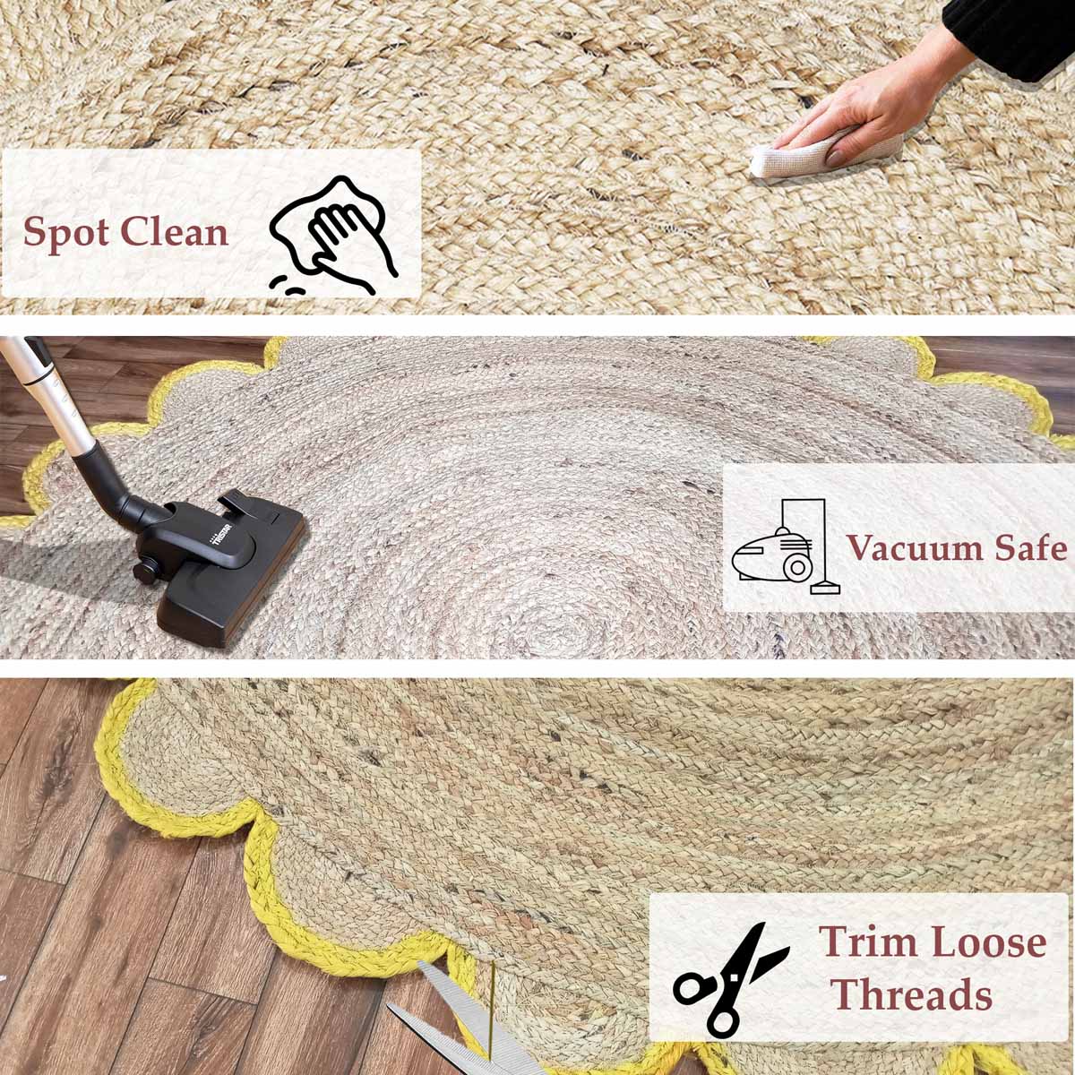 Hand Braided Yellow Border Scalloped Rugs - Image 5
